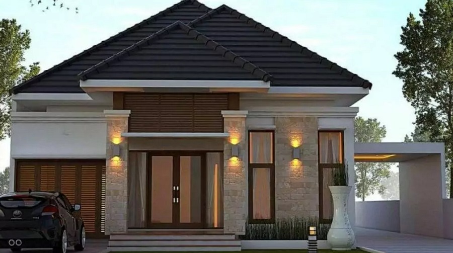 Model Tiang Teras Kotak dengan Sentuhan Mozaik Batu Alam 